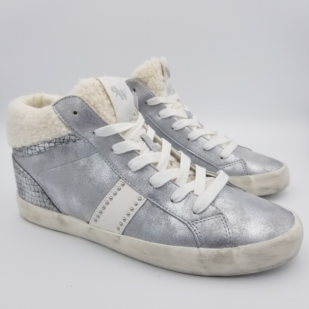 Nine West Stunnah3 High-Top Sneakers, Silver Multi, Faux Fur lined, Women's 11